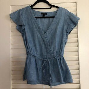 J.Crew Chambray Flutter Sleeve Wrap Top